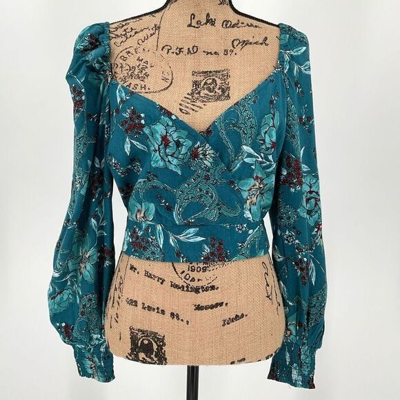 Band Of The Free Sybille V-Neck Crossover Wrap Crop Top Dark Teal Women Medium - Picture 1 of 9